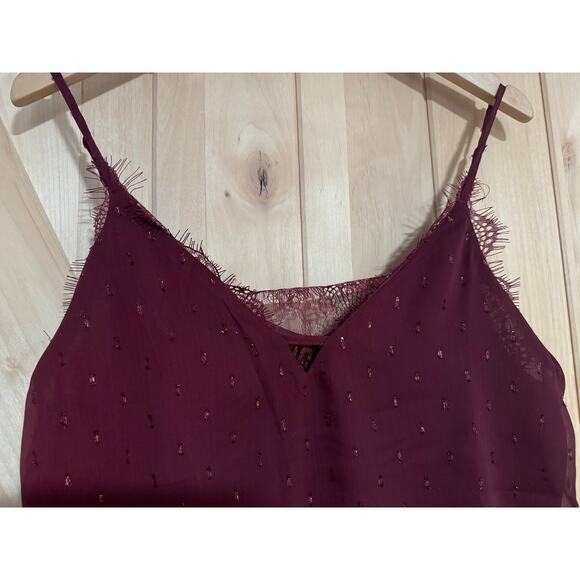 Blu Pepper | NWT Maroon Sparkle Lace Trim Tank Top | Size Small - Picture 2 of 12